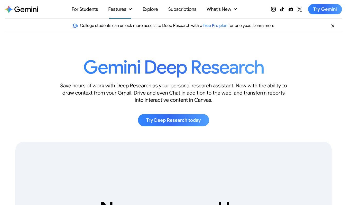 Gemini Deep Research page, your personal research assistant