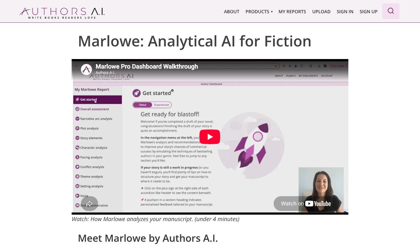 Marlowe, analytical AI for fiction by Authors A.I.