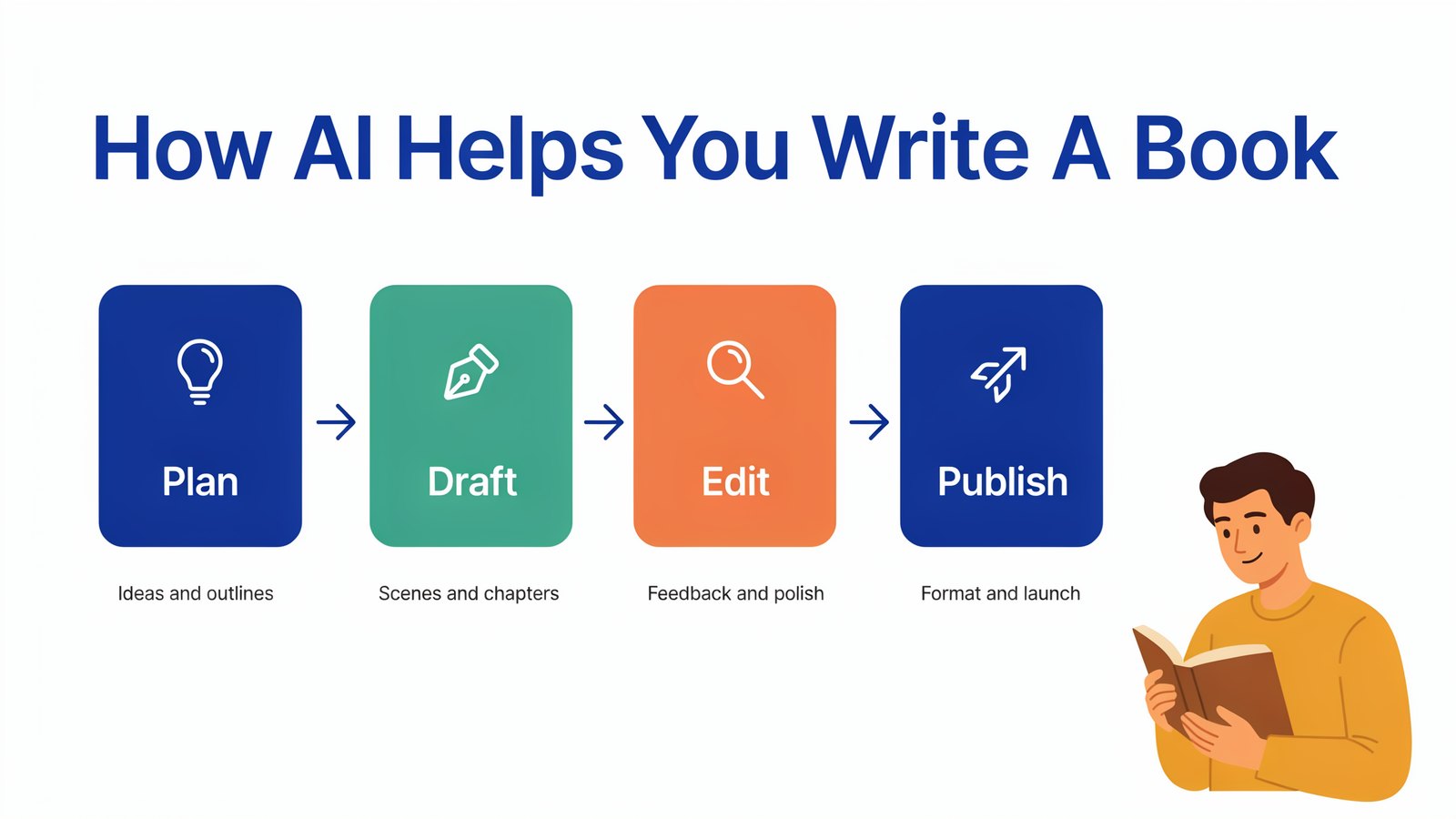 How AI helps you write a book, plan, draft, edit and publish