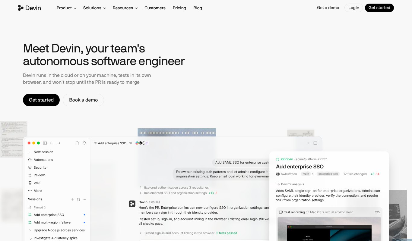 Devin homepage, the AI software engineer from Cognition
