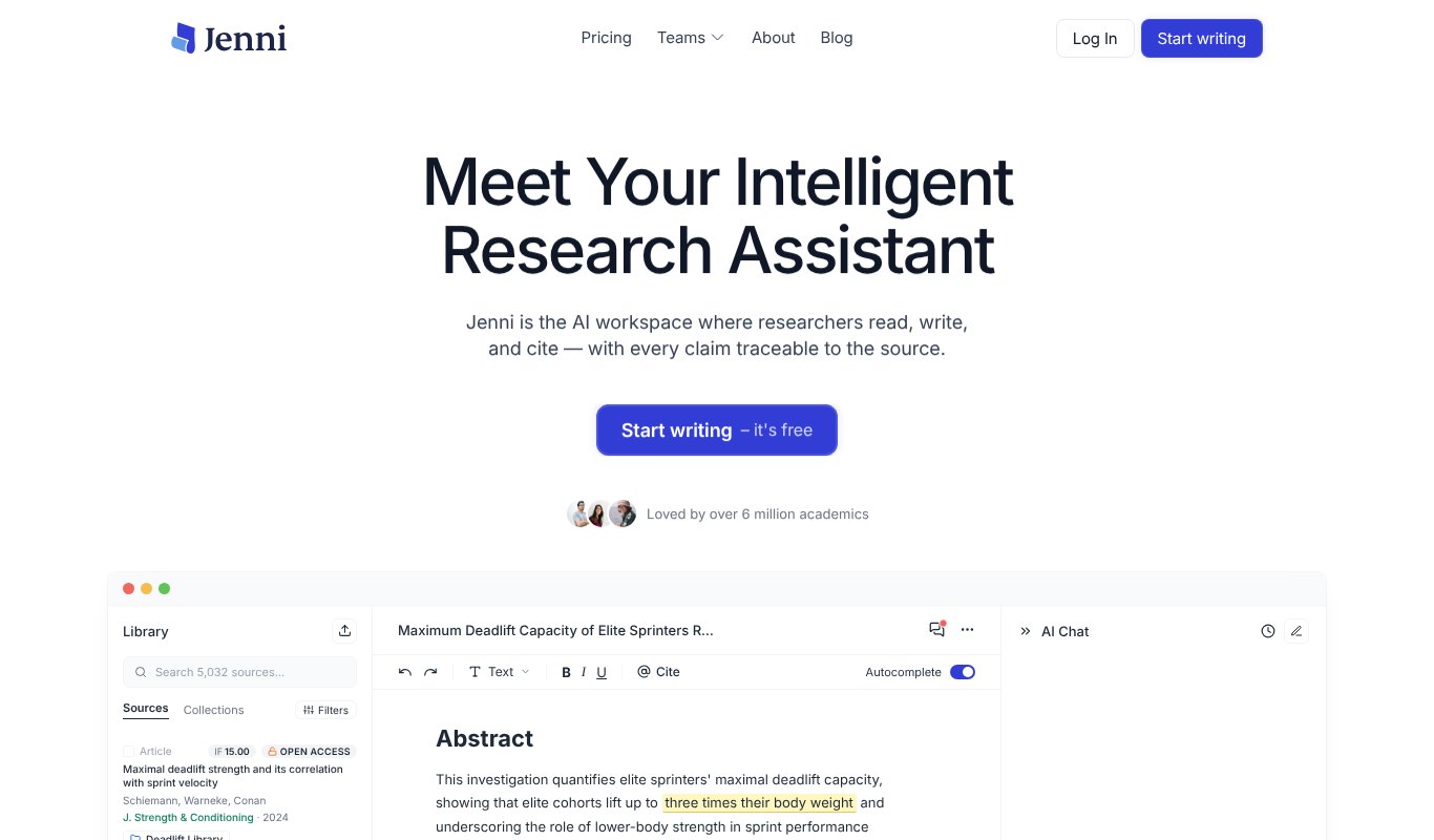 Jenni homepage, meet your intelligent research assistant
