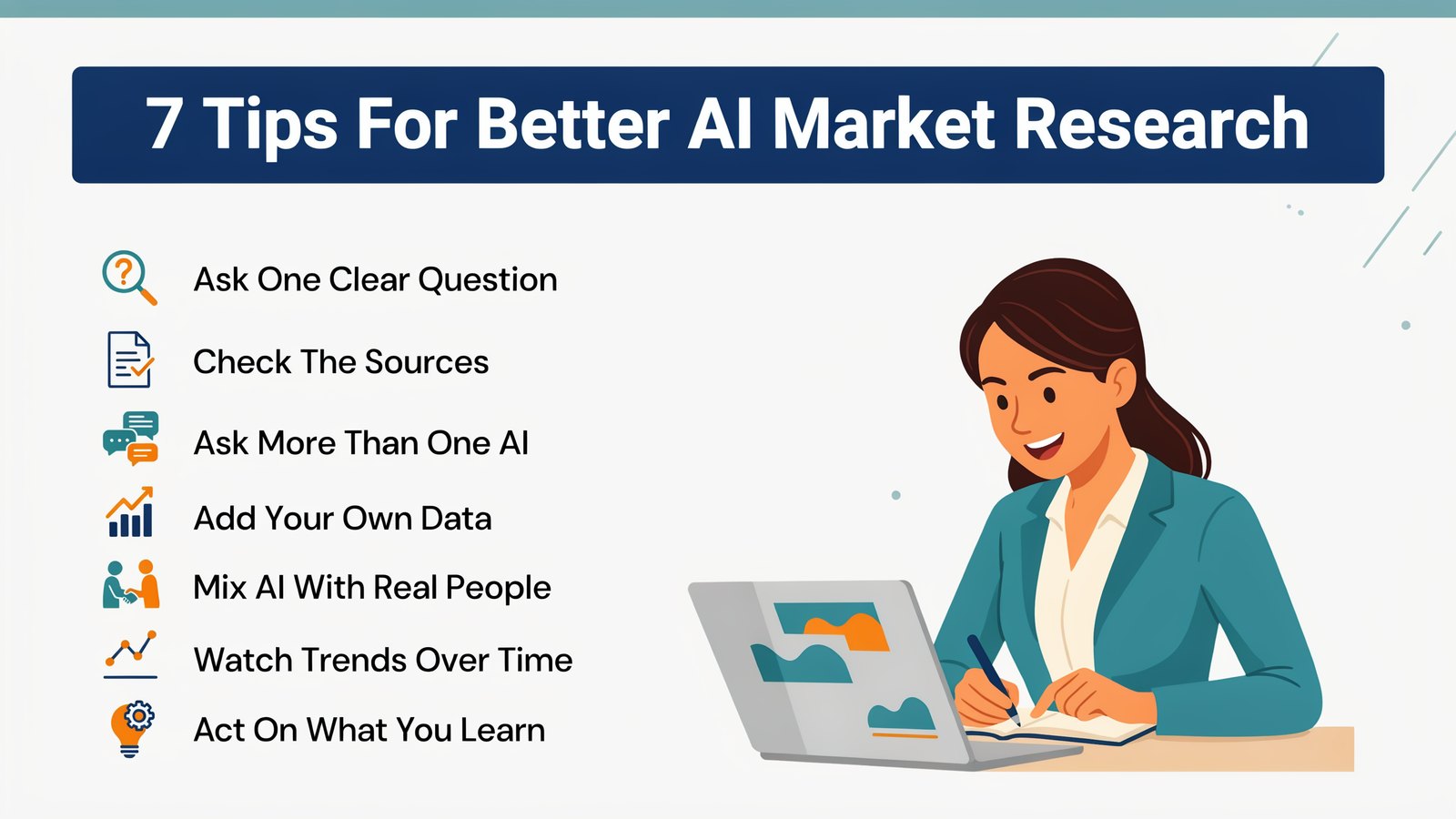 Seven tips for better AI market research, from asking one clear question to acting on what you learn