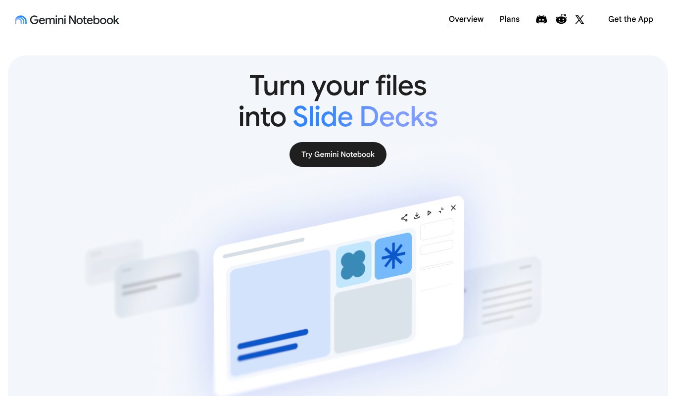 Gemini Notebook homepage, turn your files into slide decks