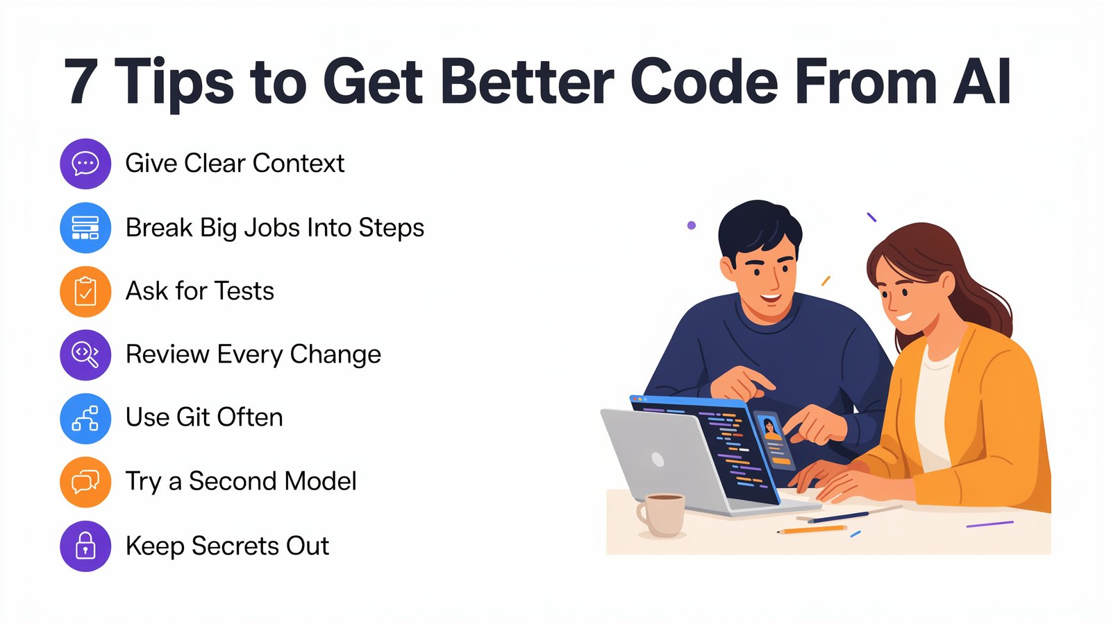 Seven tips to get better code from AI, from giving clear context to keeping secrets out