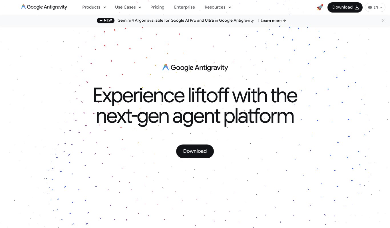 Google Antigravity homepage, an agent-first development platform