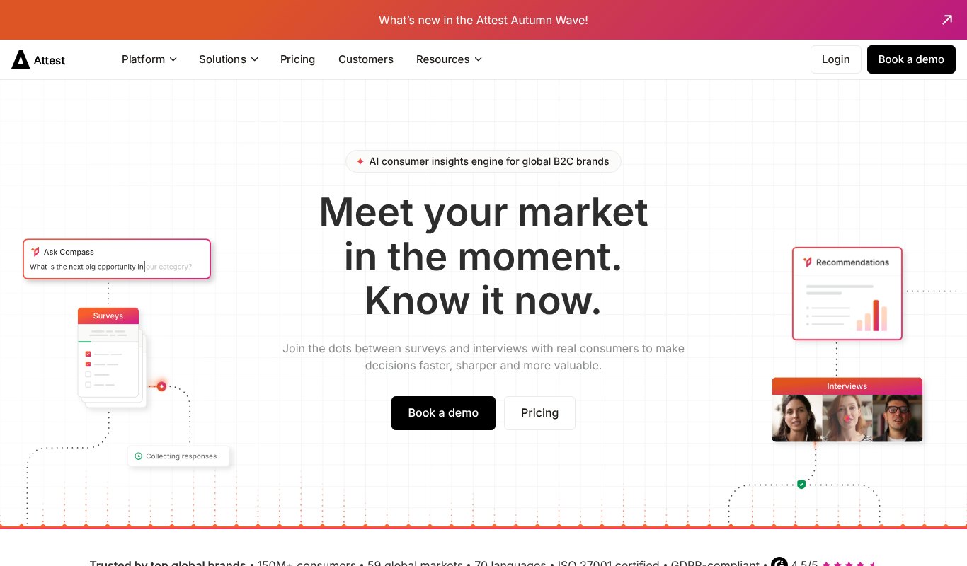 Attest homepage, an AI consumer insights engine for global brands