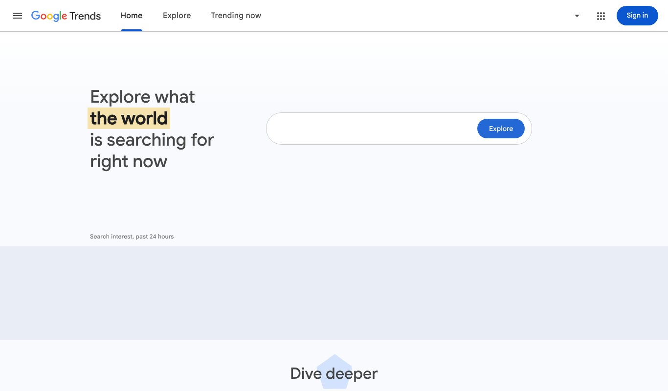 Google Trends home, explore what the world is searching for